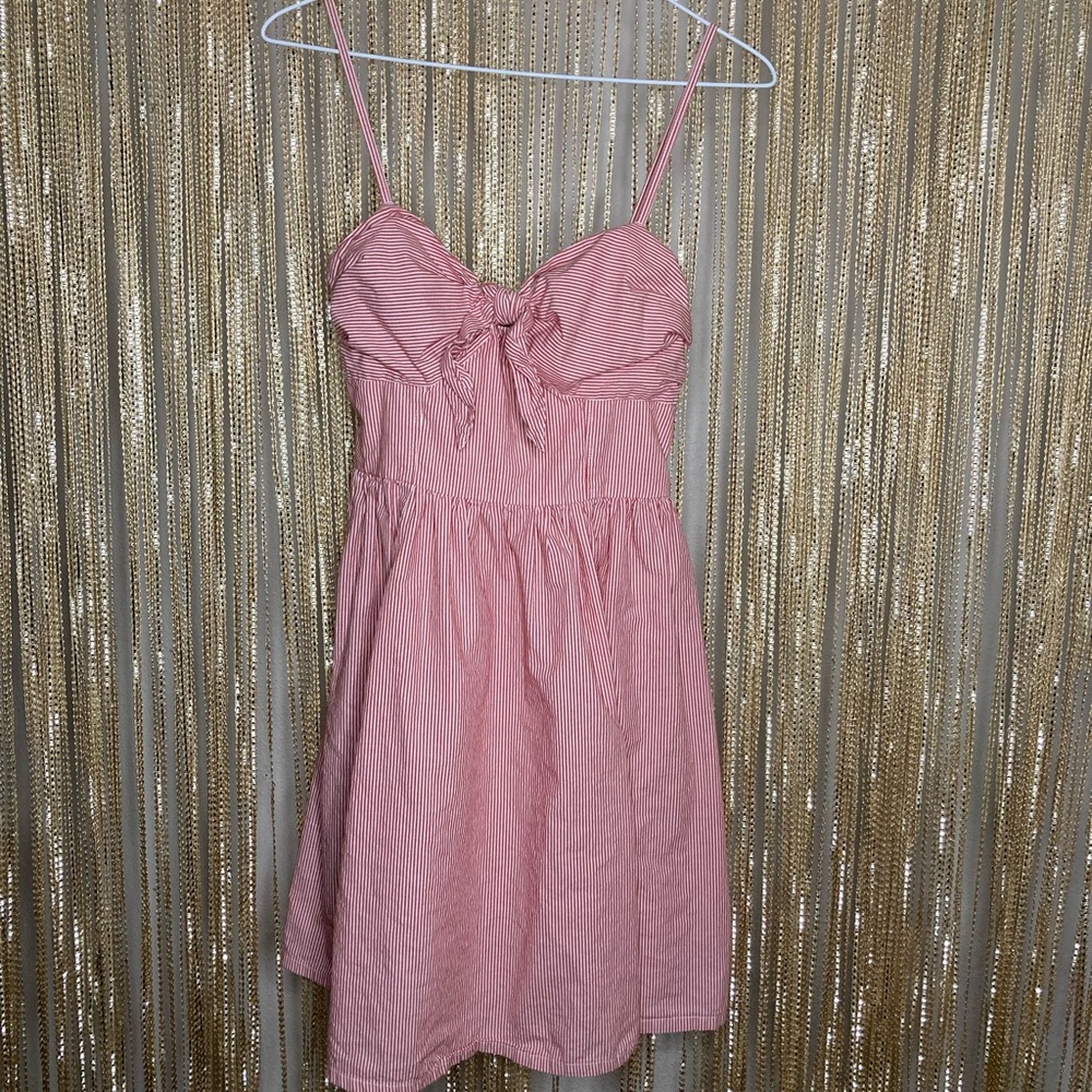 NWOT Red and white pinstripe preppy tie front spaghetti strap sundress
